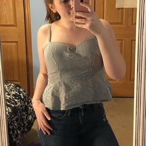 Peplum blue and white striped tank top